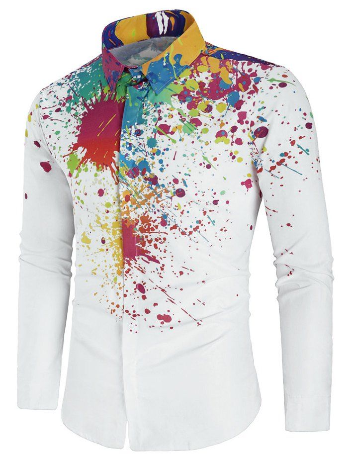 [36 OFF] Long Sleeve Paint Splatter Shirt Rosegal