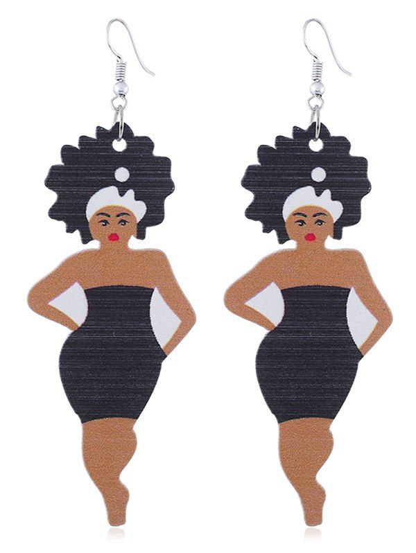 

Dancing Lady Wooden Hook Earrings, Black