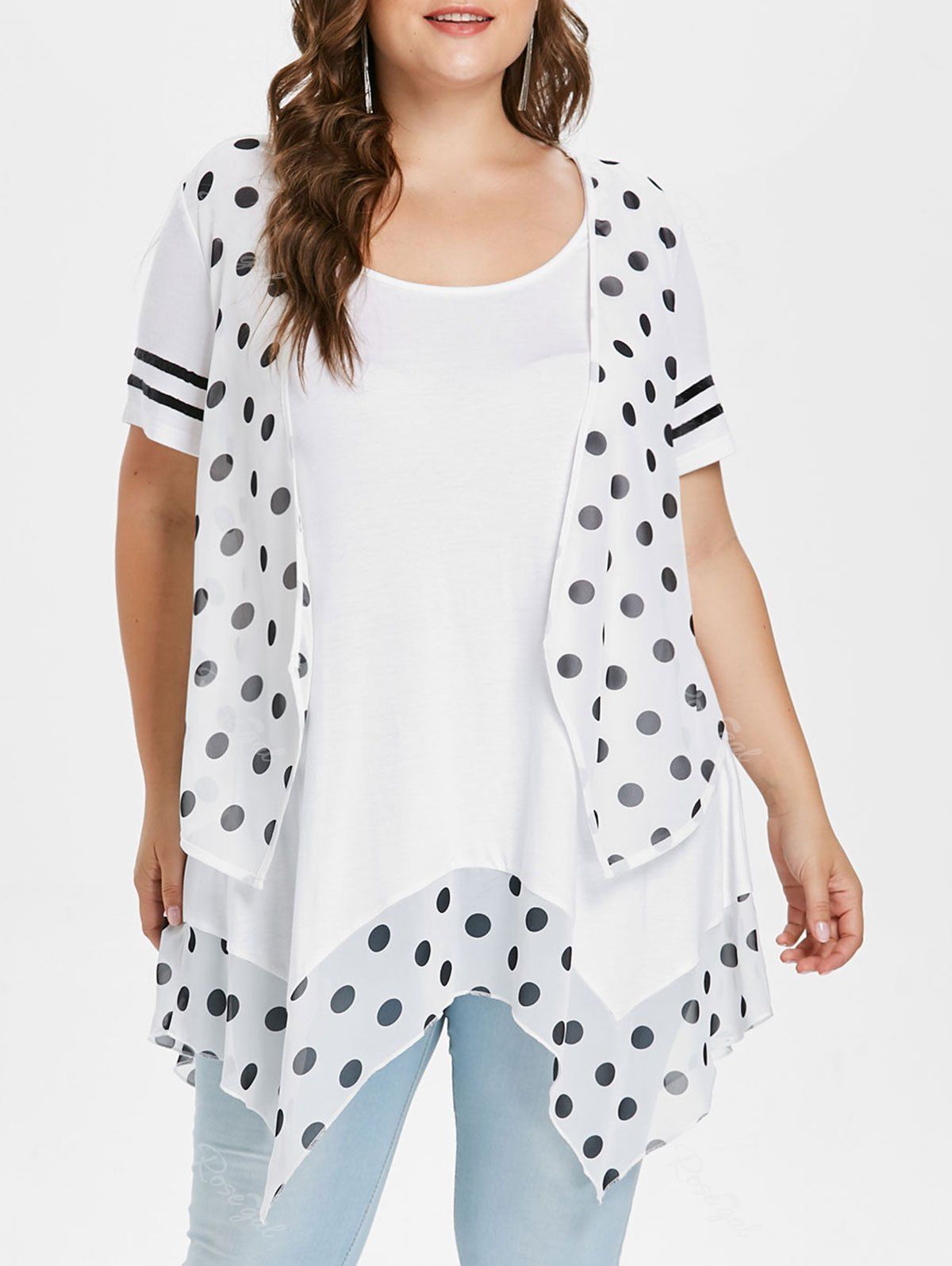 

Plus Size Polka Dot Handkerchief T-shirt, White