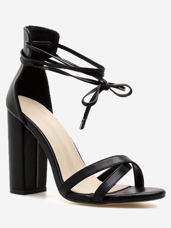 open toe tie leg chunky heels
