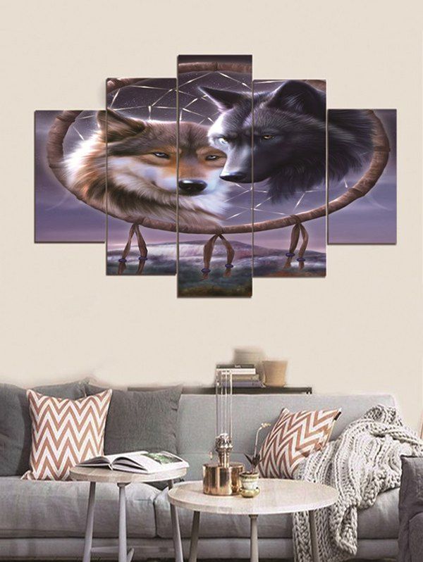 

Unframed Dream Catch Wolf Printed Split Canvas Paintings, Multi