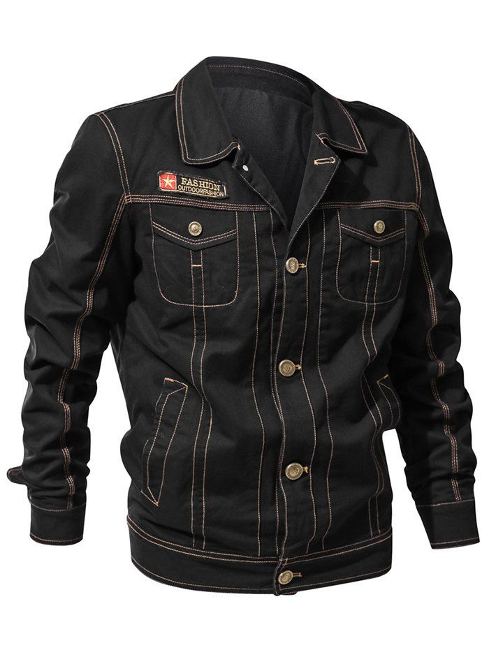 

Slash Pocket Letter Button Jacket, Black