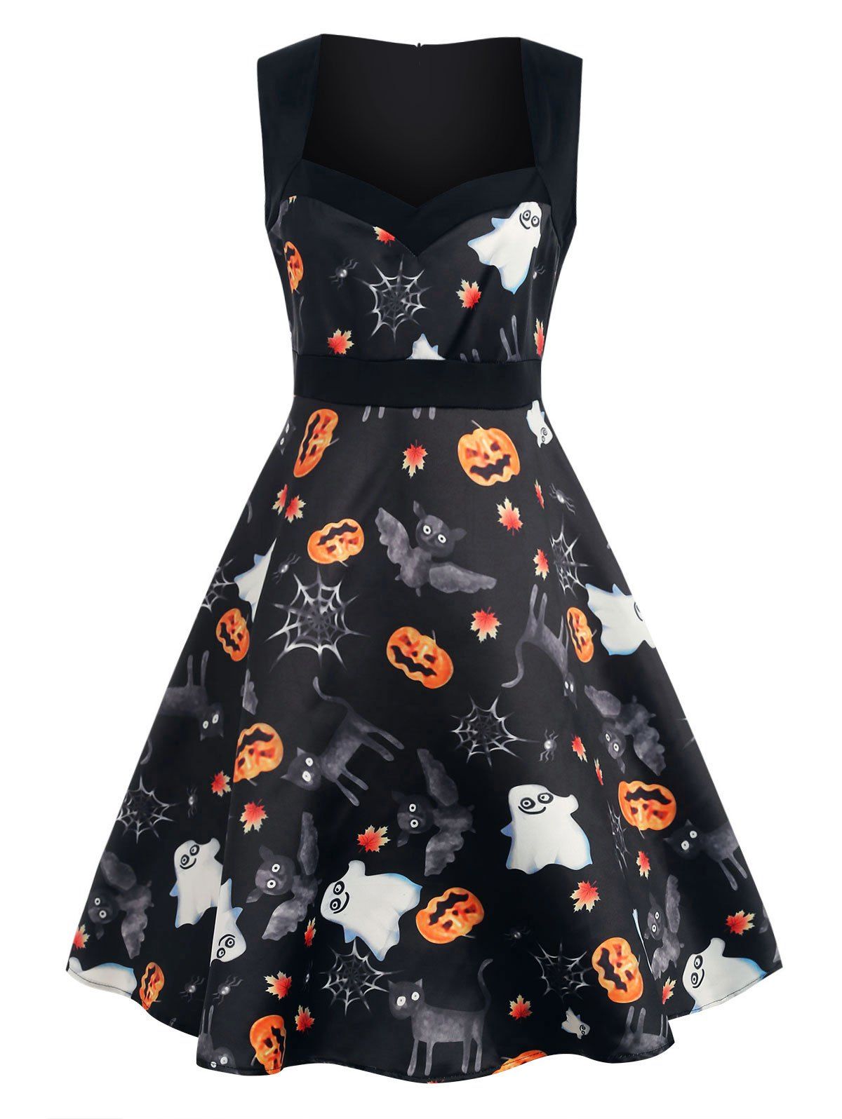 Cheap Halloween Print Sleeveless Vintage Dress  