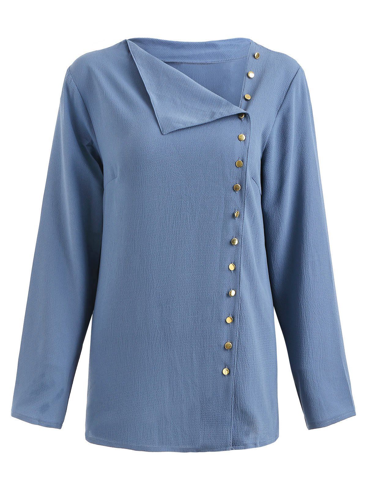 

Off Center Button Up Blouse, Light steel blue