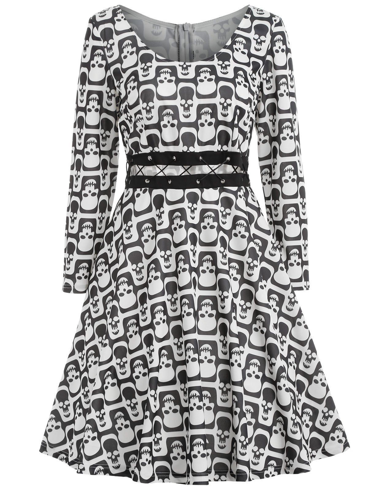 

Halloween Skull Print Criss Cross Dress, White