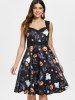Halloween Print Sleeveless Vintage Dress -  