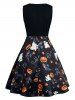 Halloween Print Sleeveless Vintage Dress -  