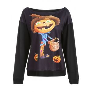 

Halloween Print Skew Collar Sweatshirt, Black