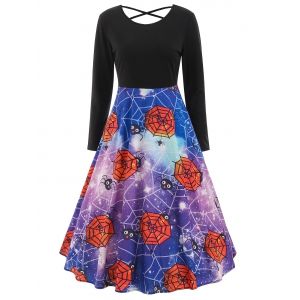 

Halloween Print Long Sleeve Swing Dress, Black
