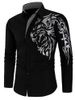 Checked Panel Tiger Print Long Sleeve Shirt -  