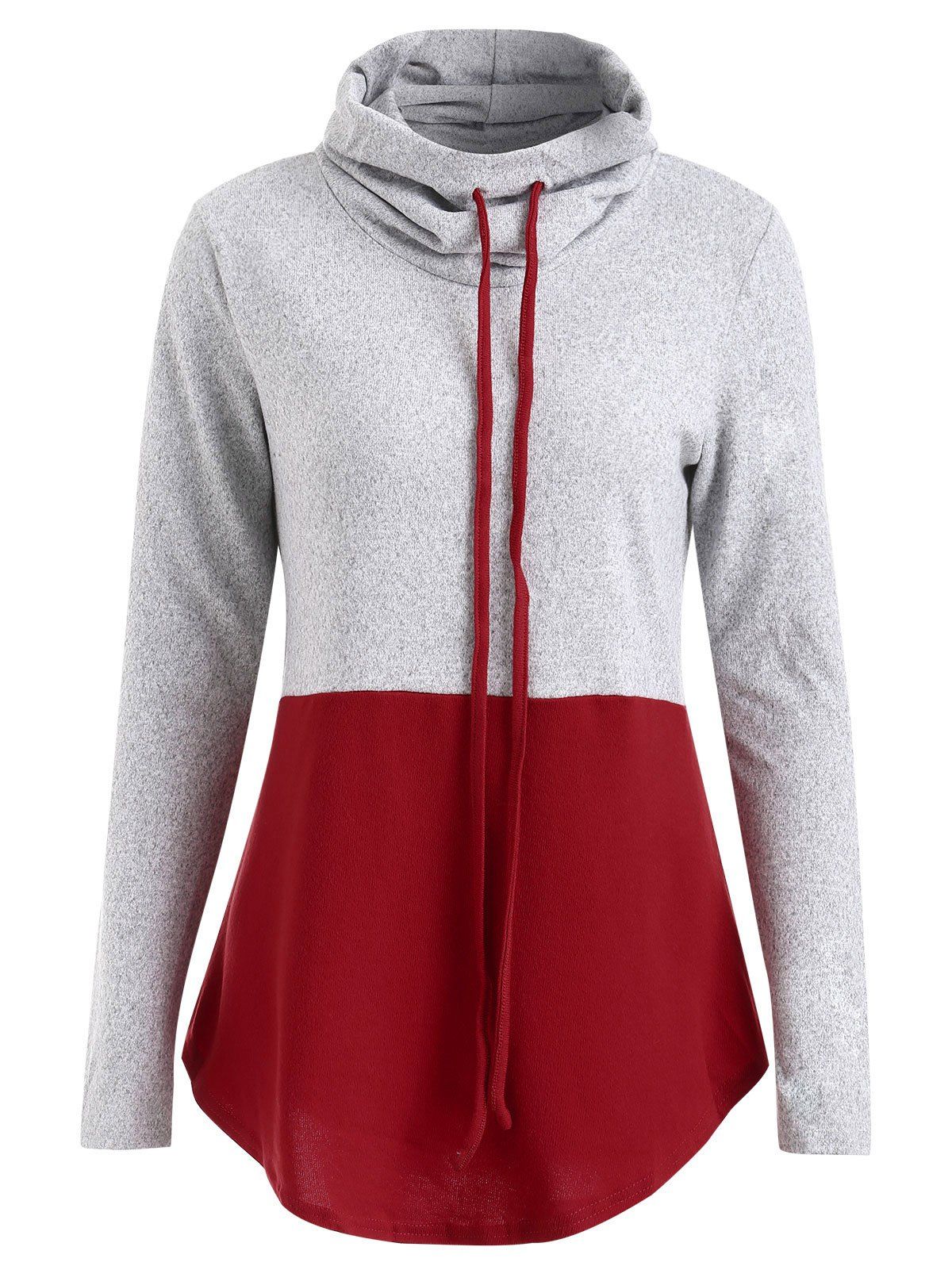 

Color Block Drawstring Cowl Neck Sweatshirt, Red