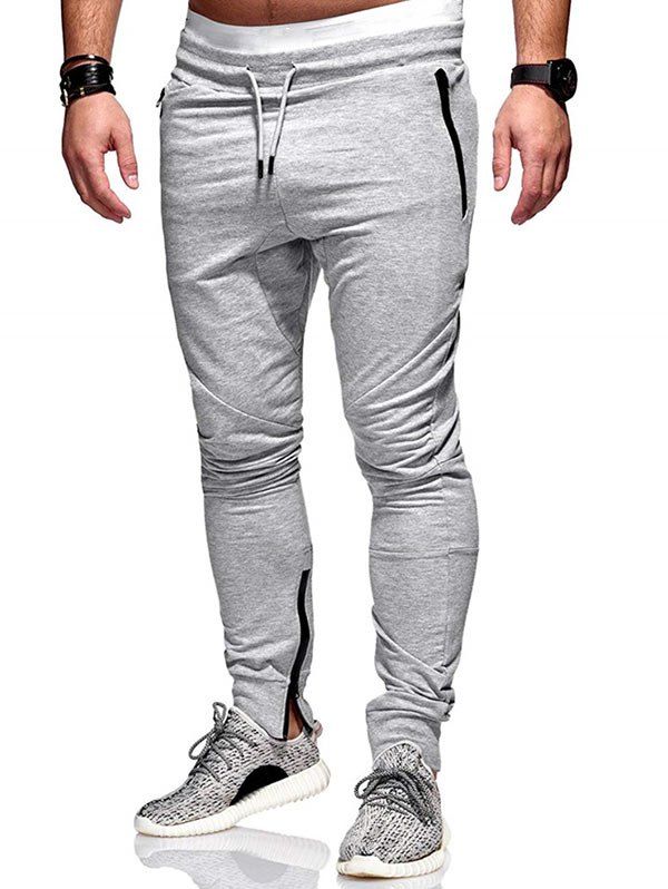 

Zip Hem Design Pockets Jogger Pants, Light gray