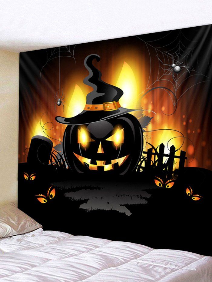 

Wall Hanging Art Halloween Pumpkin Witch Print Tapestry, Black