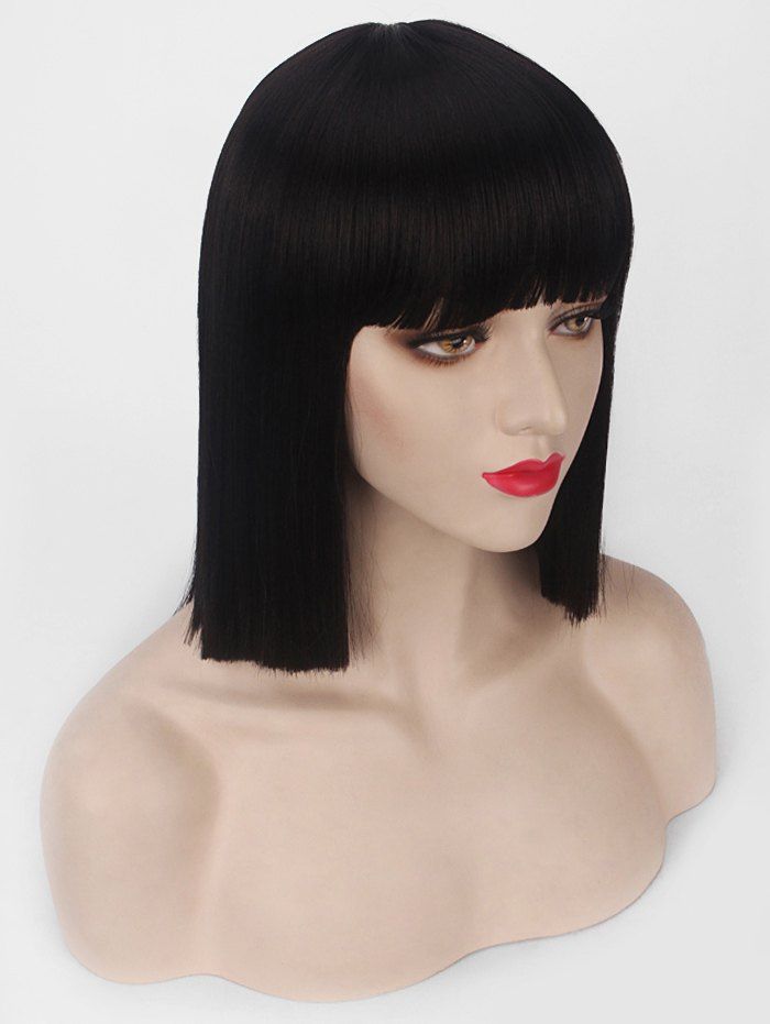 [46 Off] Short Neat Bang Blunt Straight Bob Synthetic Party Wig Rosegal