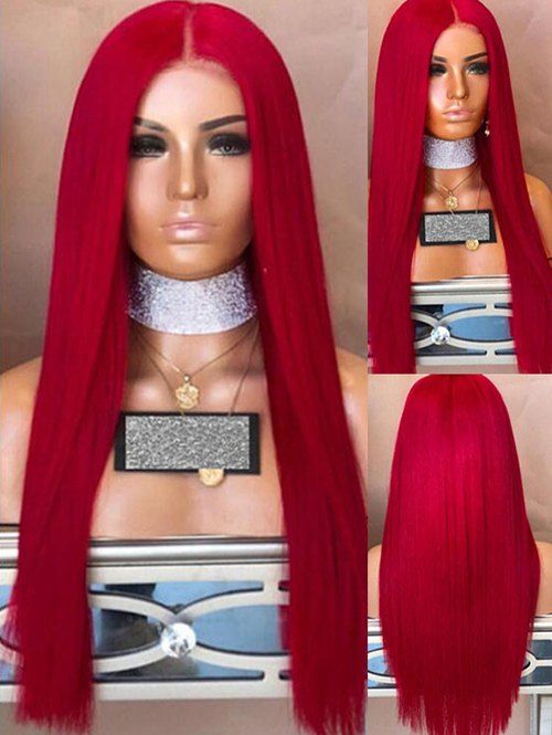 

Long Center Parting Straight Synthetic Party Wig, Chestnut red
