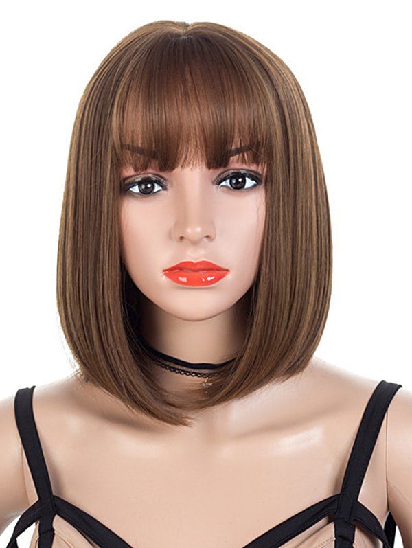

Full Bang Short Straight Bob Synthetic Wig, Brown