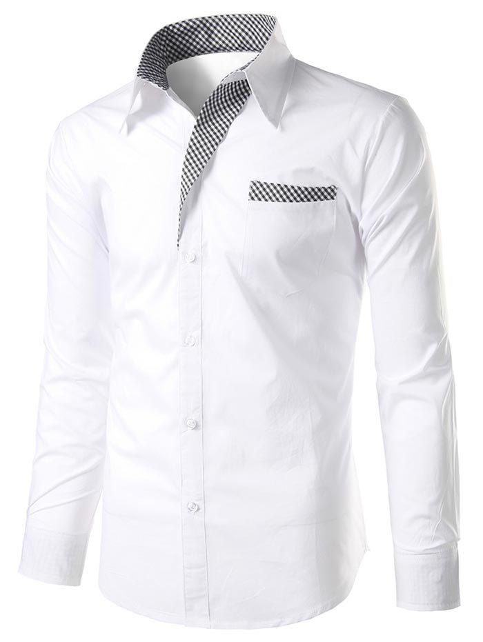 

Casual Checked Panel Button Up Shirt, White