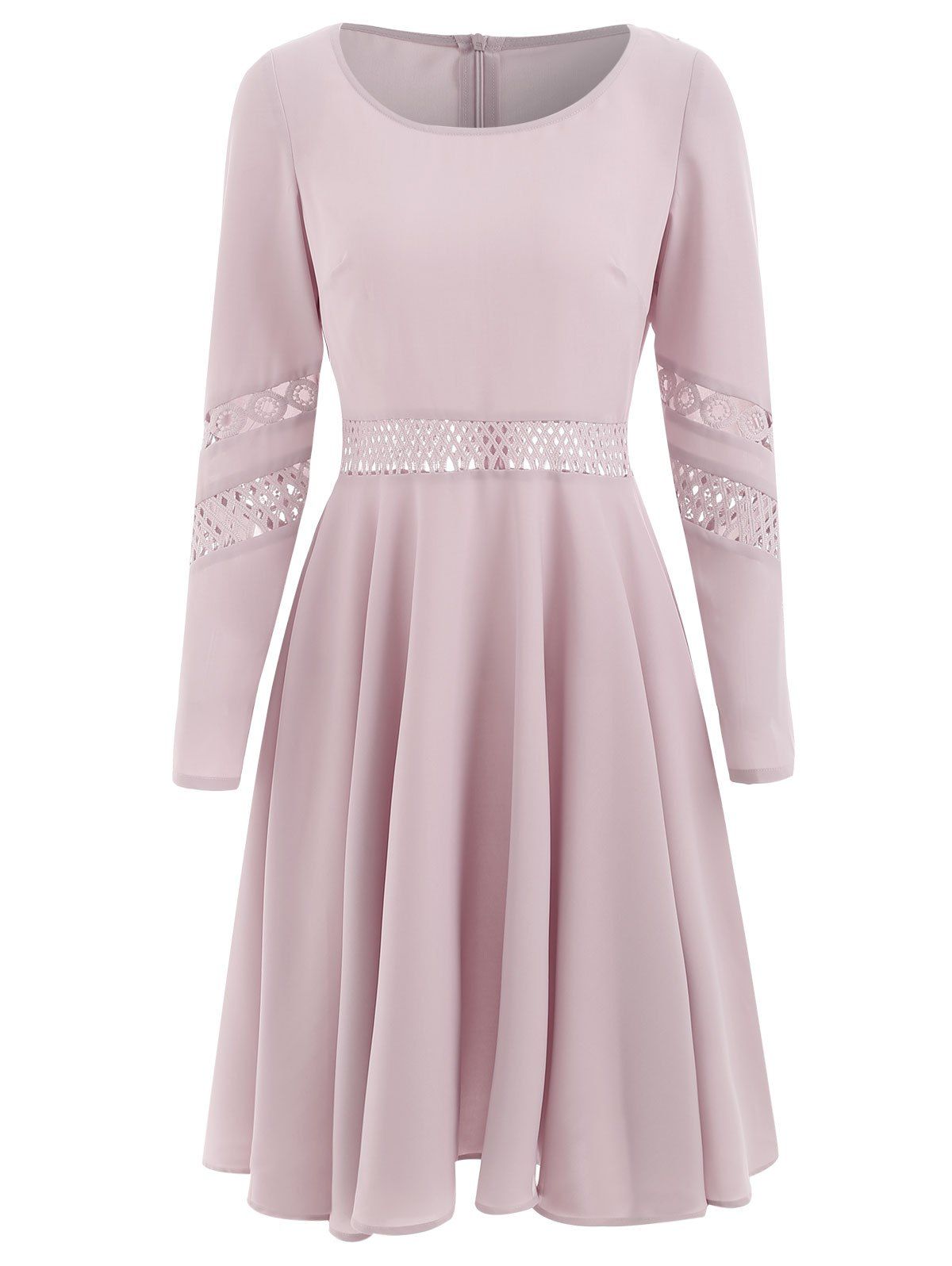 

Lace Crochet Fit and Flare Dress, Light pink