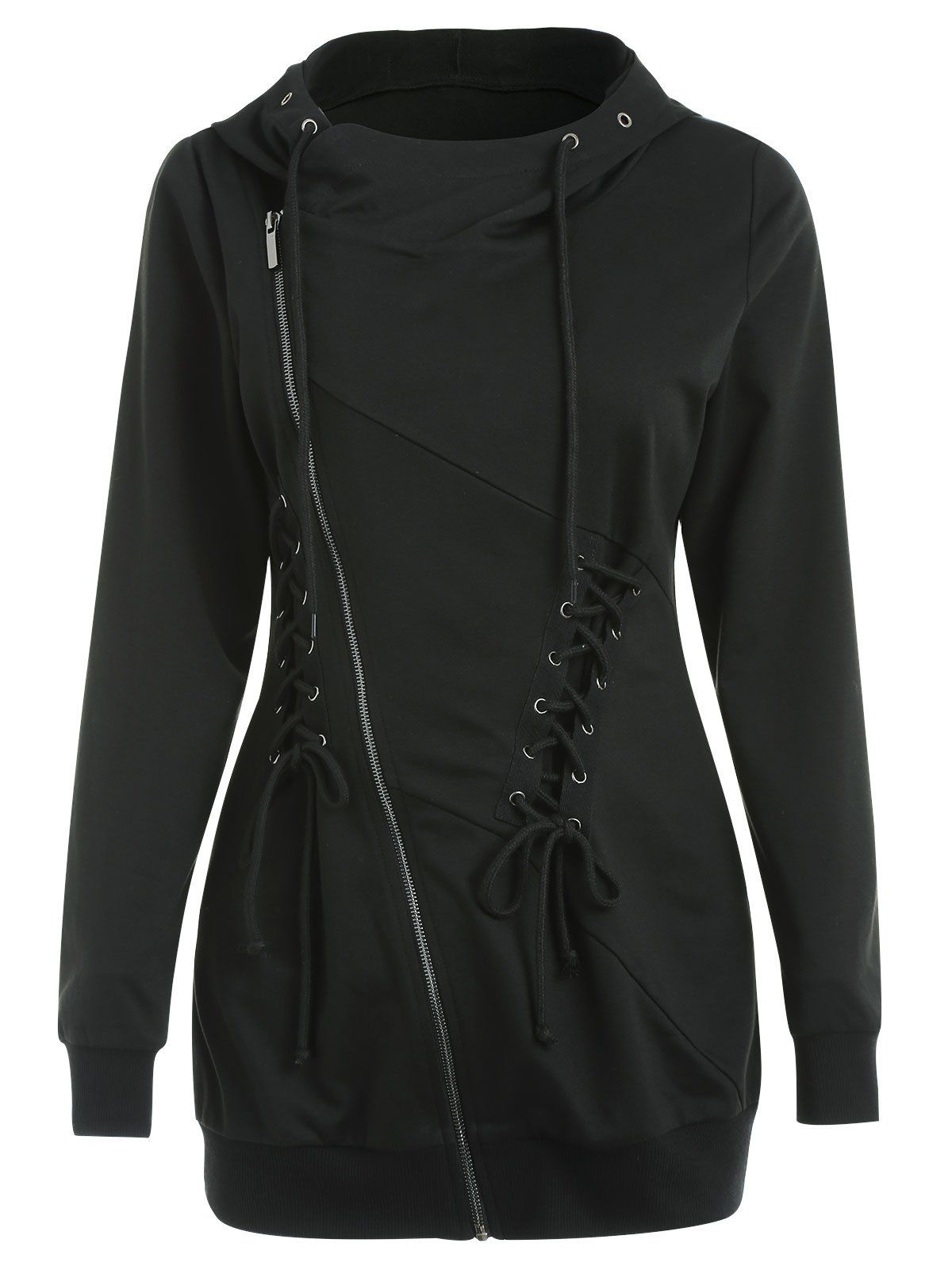 

Criss Cross Zipper Hoodie, Black