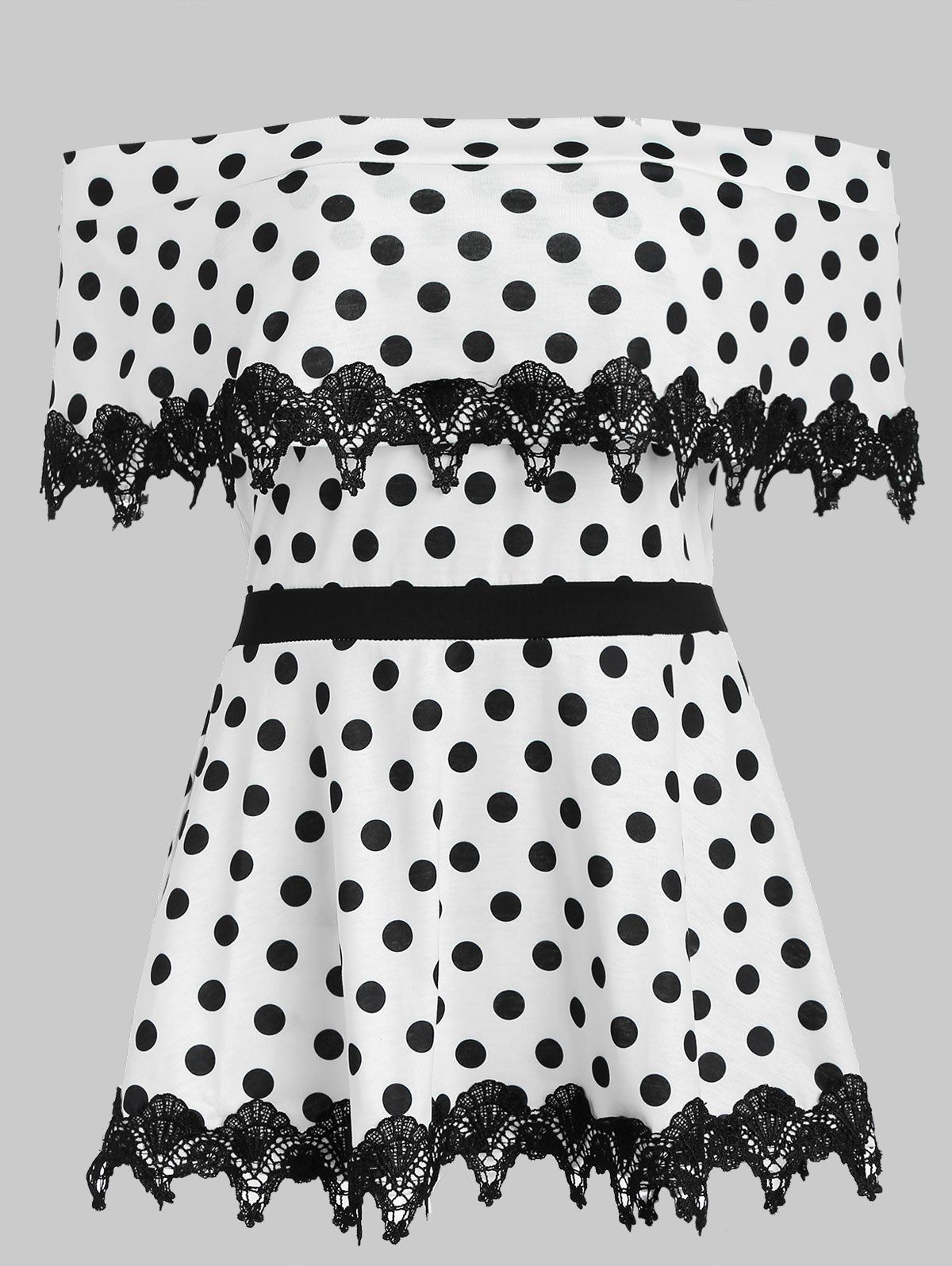 

Off The Shoulder Polka Dot Flounce Blouse, White