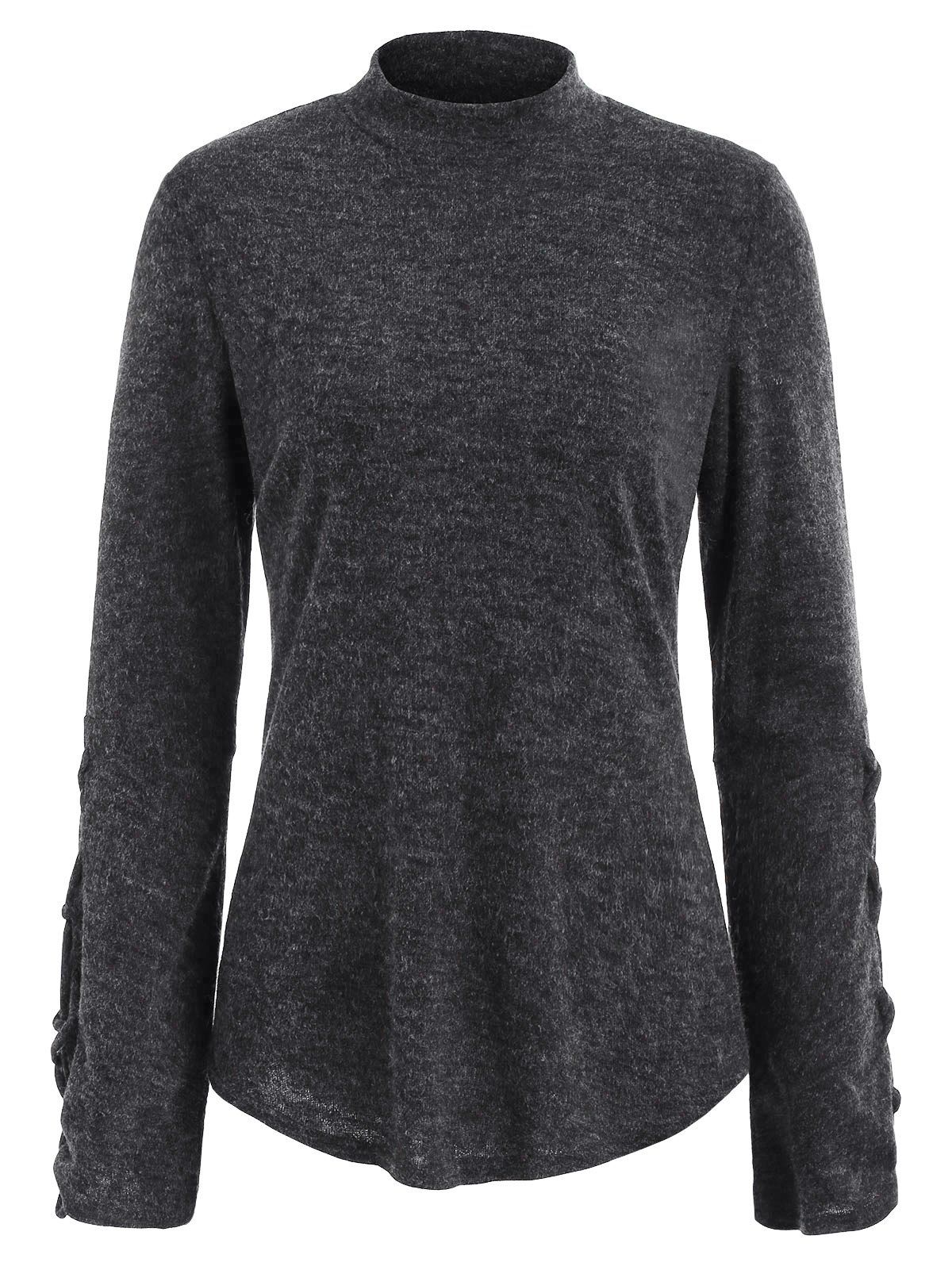 

Mock Neck Lace Up Pullover Sweater, Dark gray