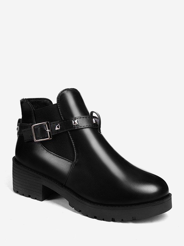 

Hollow Out Buckle Strap Ankle Boots, Black