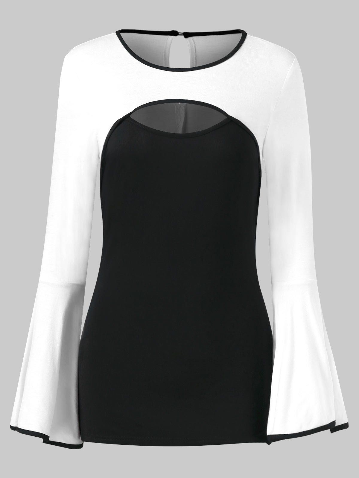 

Two Tone Cut Out Flare Sleeve T-shirt, Black