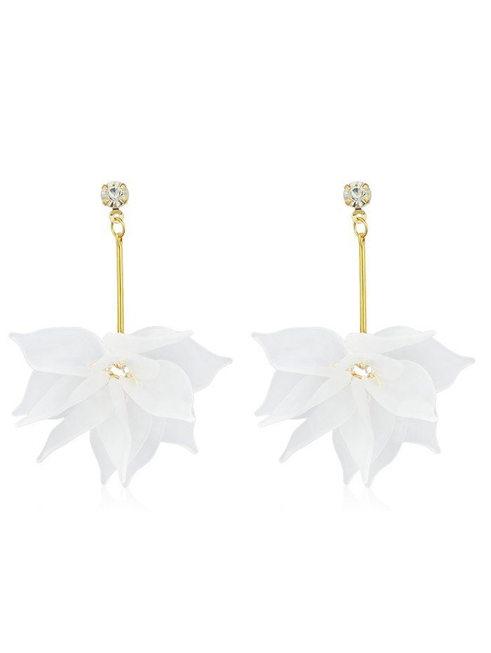 

Flower Design Rhinestone Drop Earrings, White