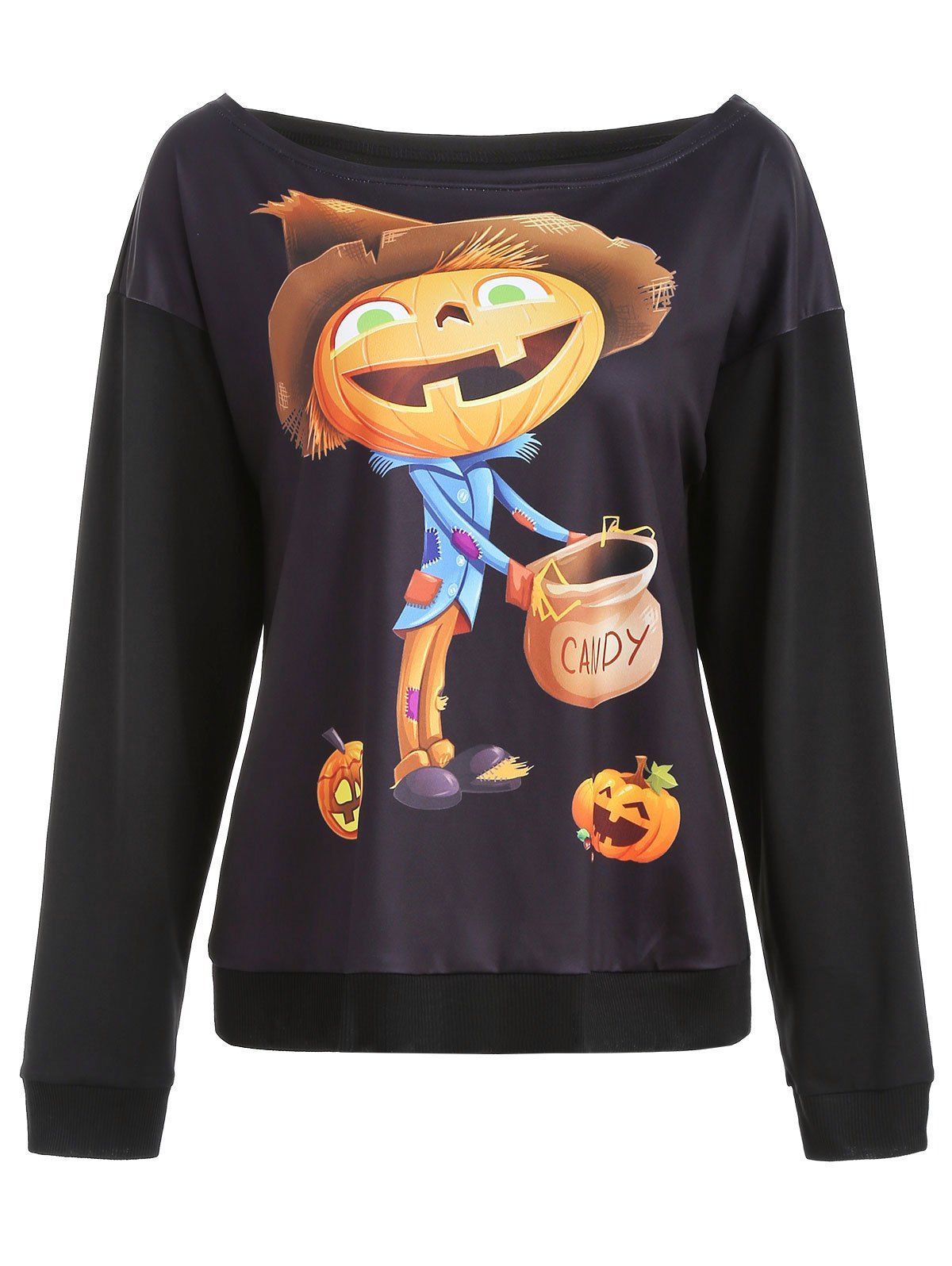 

Halloween Print Skew Collar Sweatshirt, Black