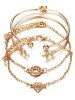 Rhinestone Leaf Diamond Knot Cuff Bracelet Set -  