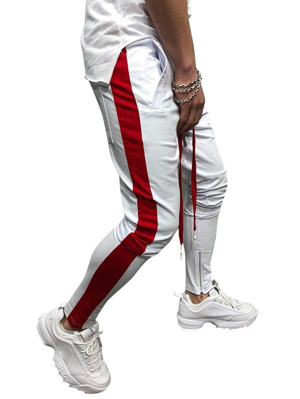 

Two Tones Side Striped Patch Sports Pants, White