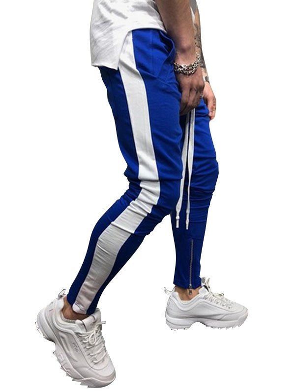 

Two Tones Side Striped Patch Sports Pants, Blue