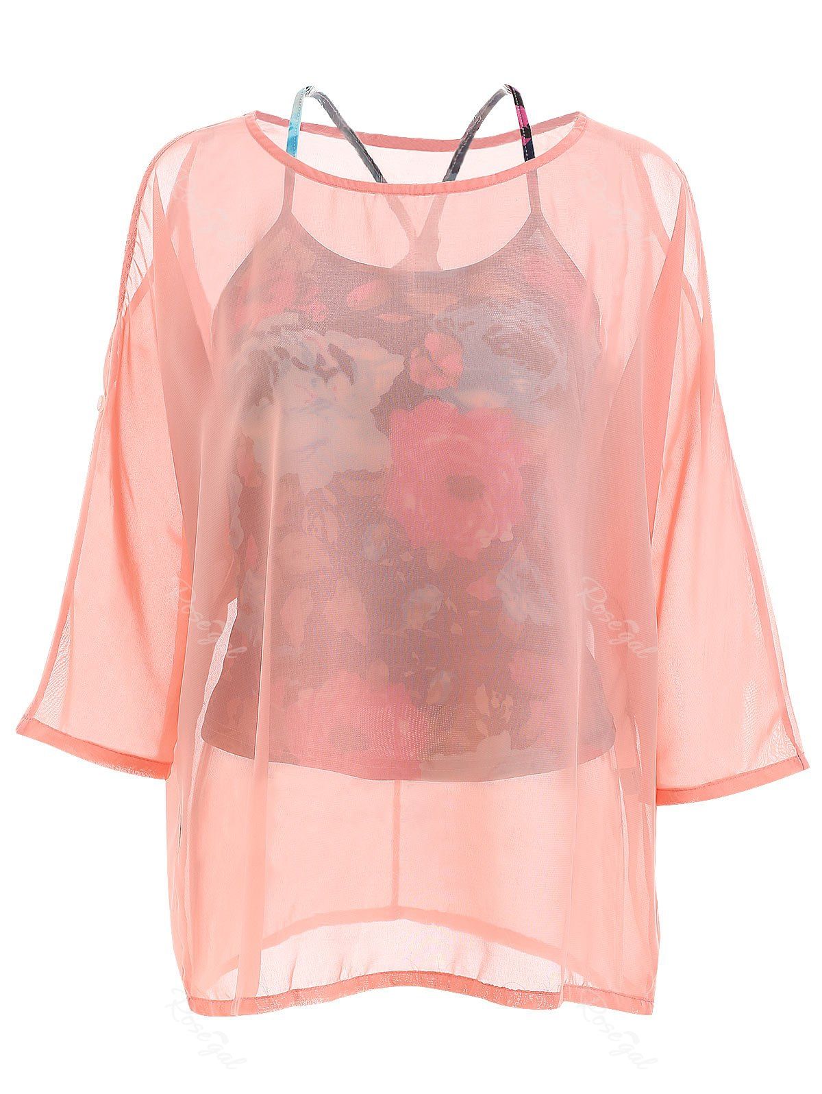 Corsage Élégant en Mousseline de Soie avec Épaules Dénudées + Veste à Imprimé Floral pour Femmes Rose  Taille Unique