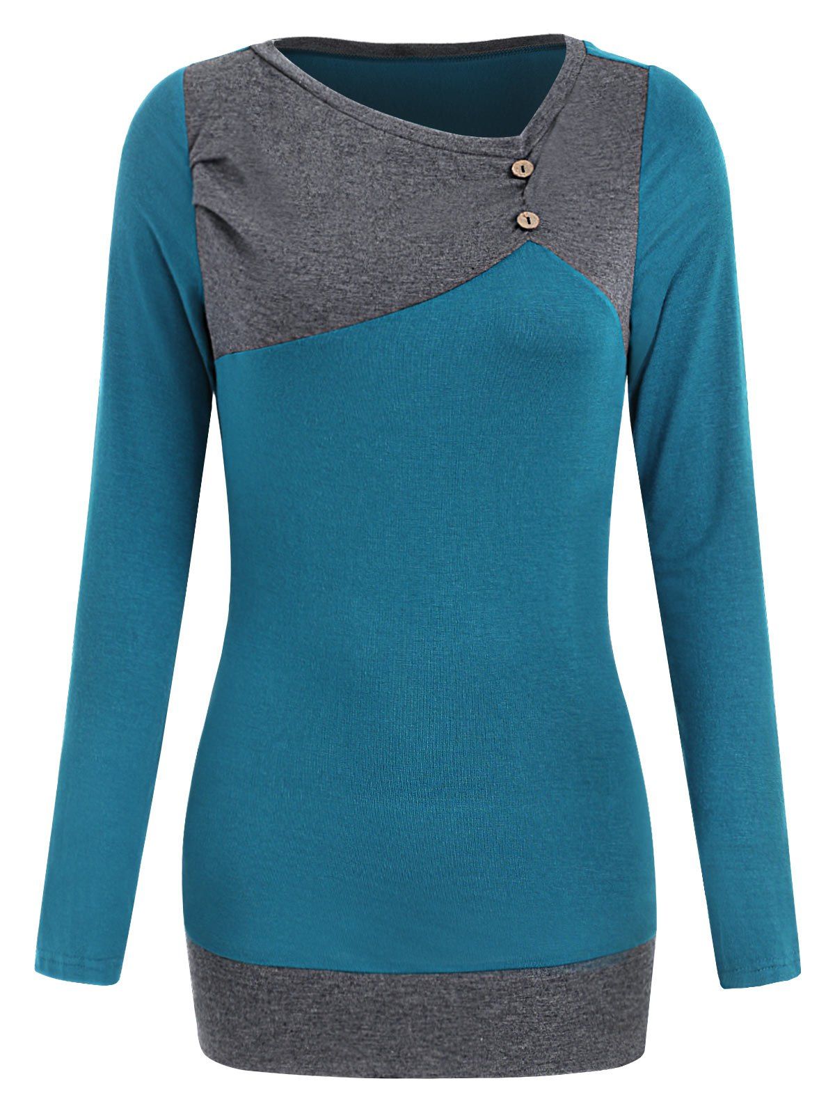 

Color Block Full Sleeve T-shirt, Peacock blue