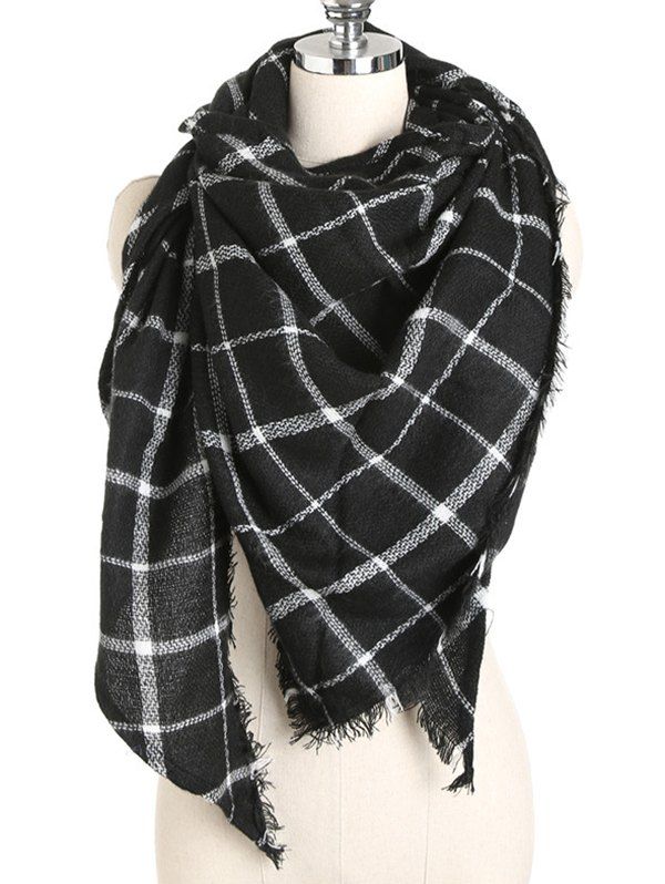 

Vintage Tartan Fringed Long Scarf, Black