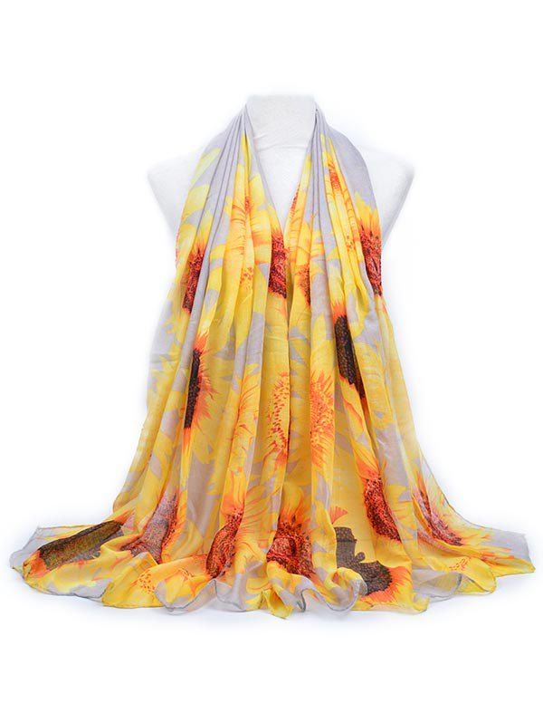 

Vintage Sun Flower Printed Long Scarf, Light gray