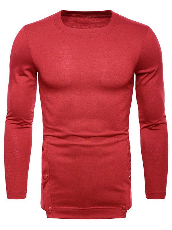 

Button Hem Design Long Sleeve T-shirt, Red wine