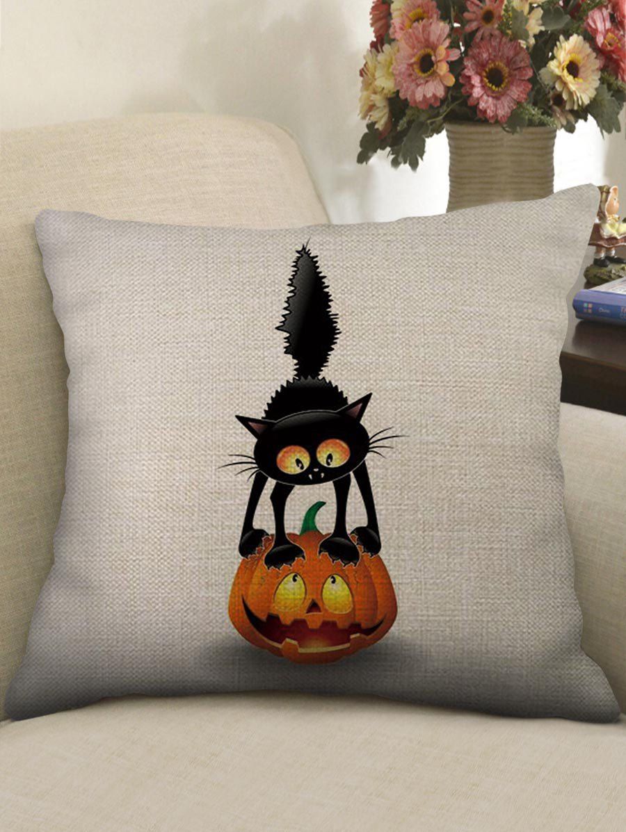 

Halloween Cat Pumpkin Print Decorative Sofa Linen Pillowcase, White