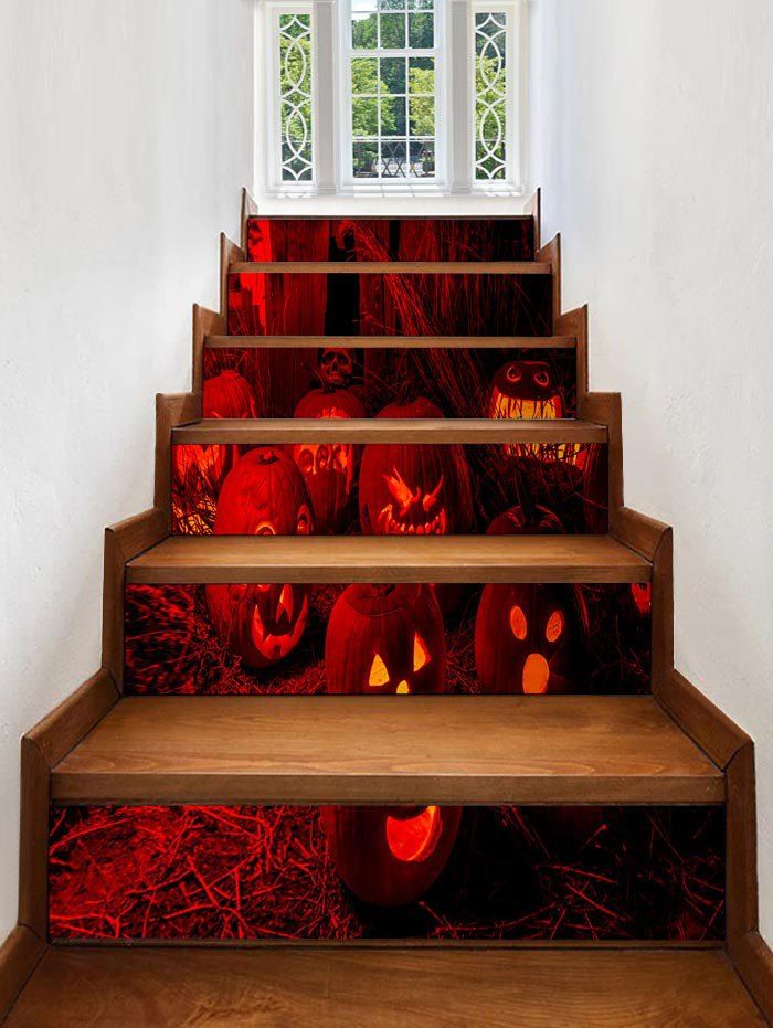 

Halloween Pumpkins Pattern Decorative Stair Stickers, Red