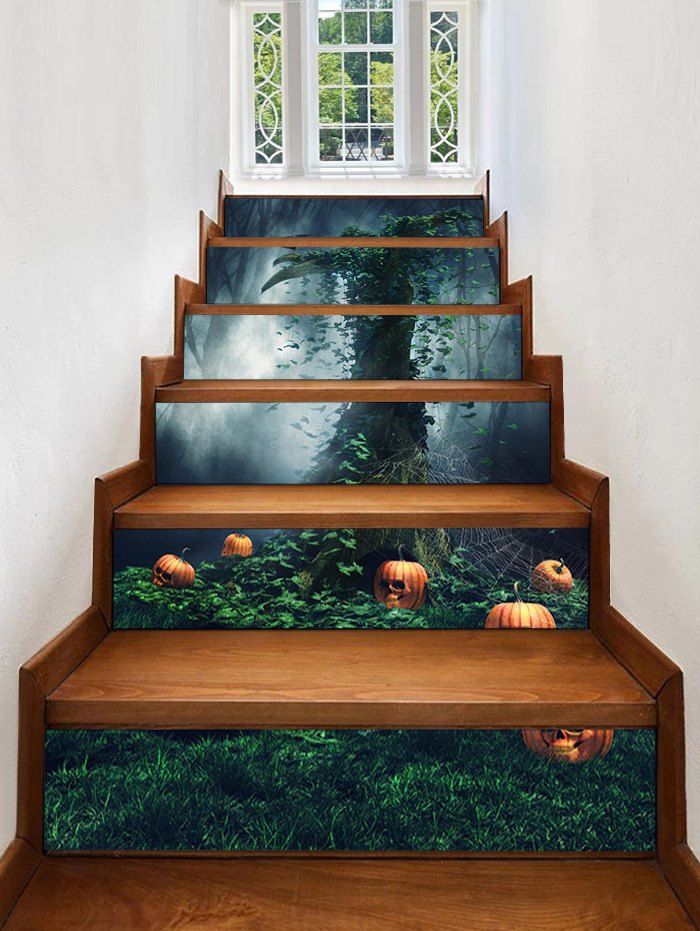 

Halloween Tree Pumpkins Pattern Decorative Stair Stickers, Multi