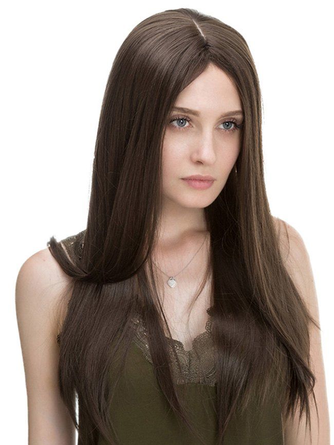

Center Parting Long Straight Capless Synthetic Wig, Deep brown