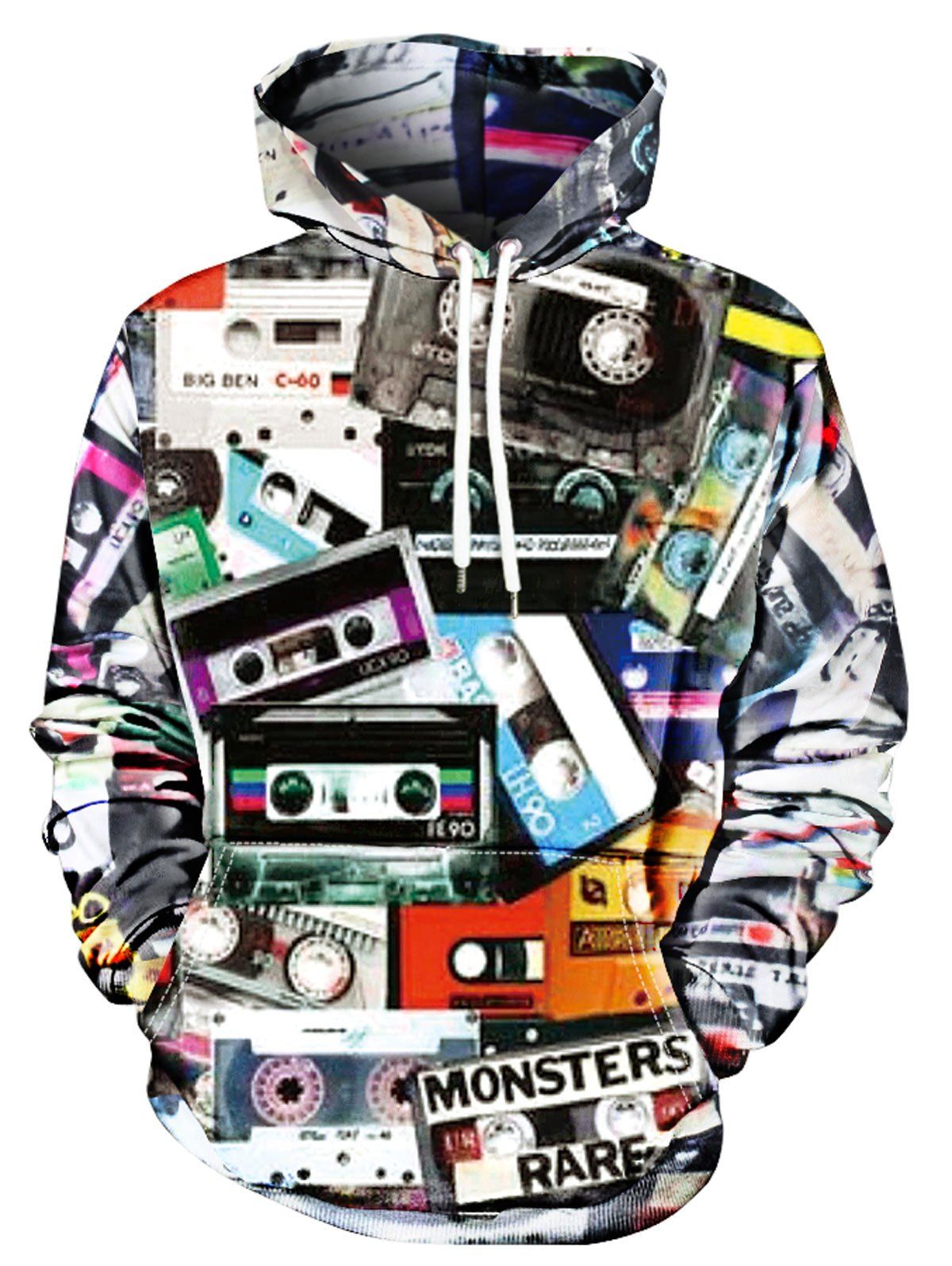 

Storage Tape Print Kangaroo Pocket Hoodie, Multi