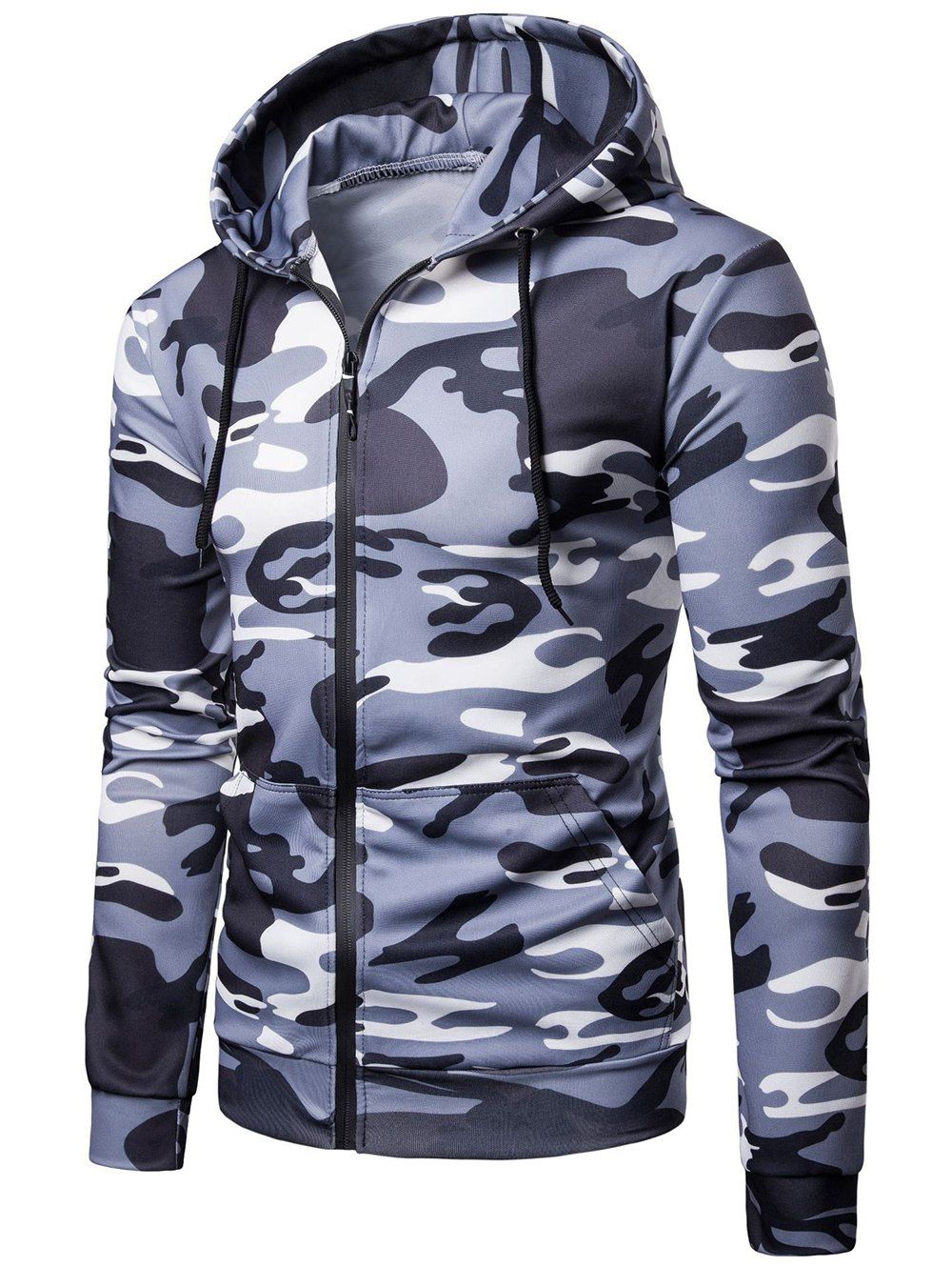 

Camo Print Casual Pocket Hoodie, Light gray