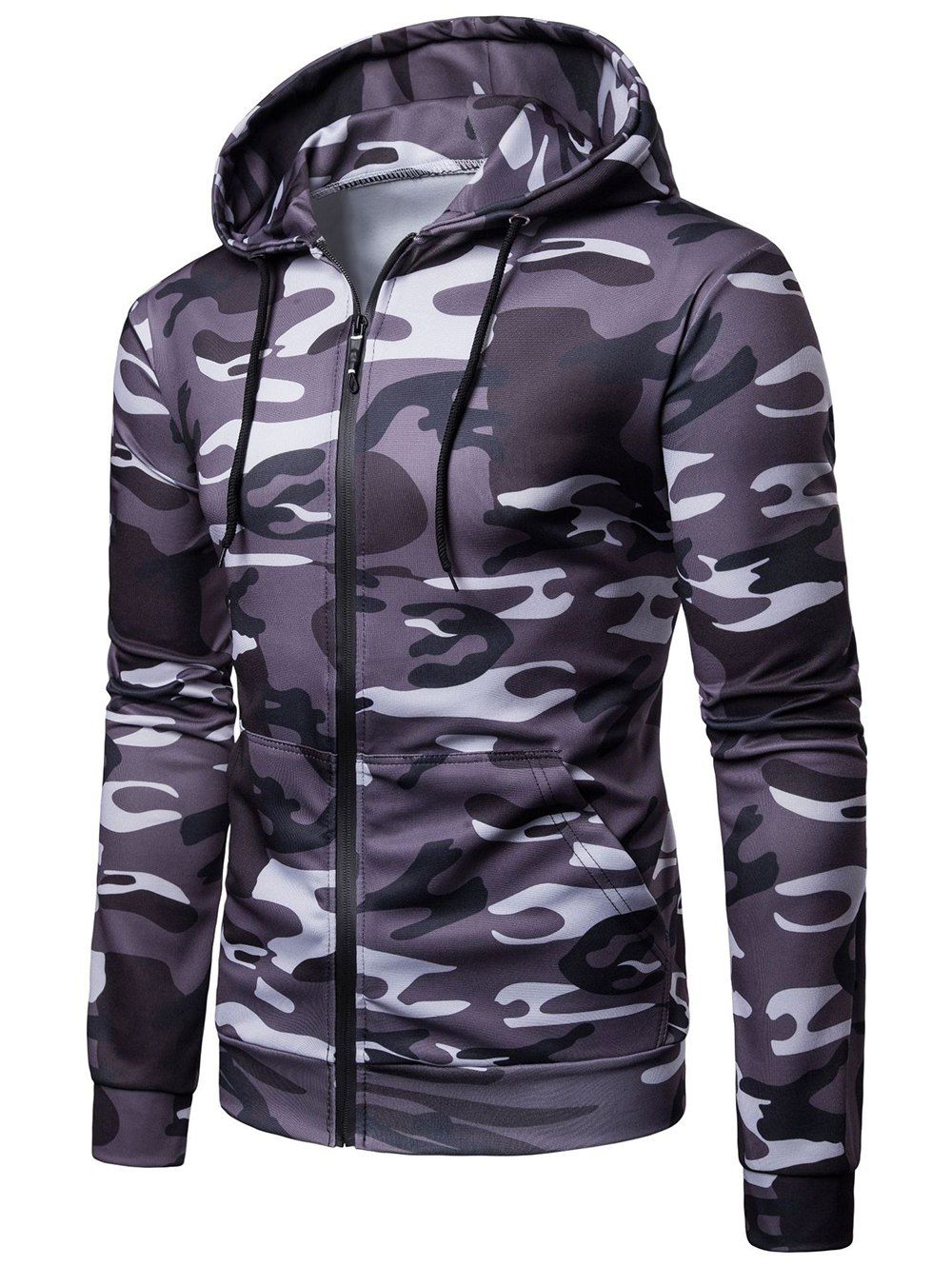 

Camo Print Casual Pocket Hoodie, Dark gray