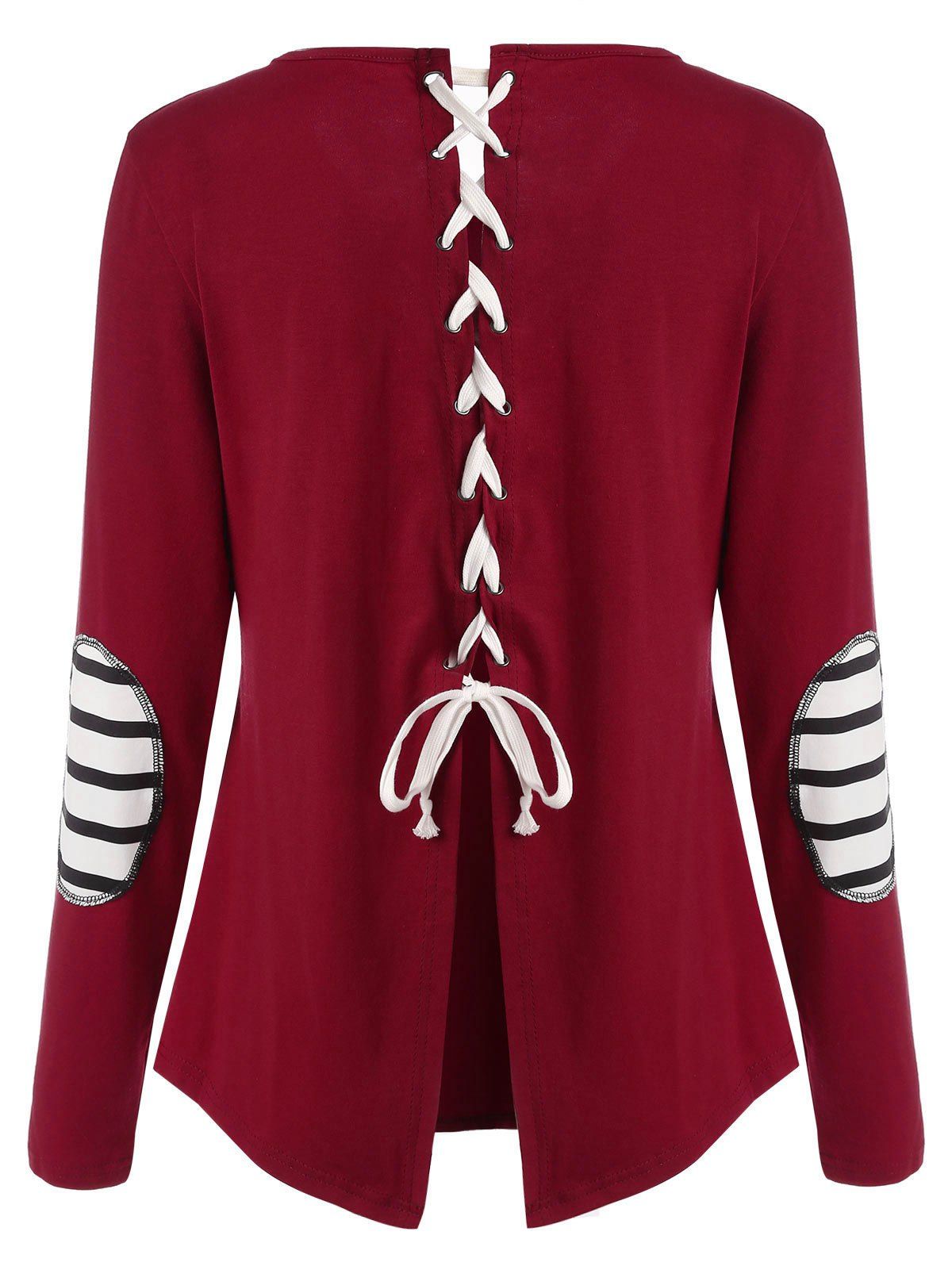 

Elbow Patch Back Lace Up Top, Red