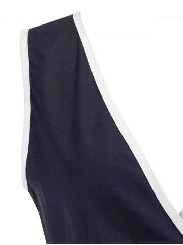 

Cat Pattern Plunging Neck Vintage Dress, Deep blue