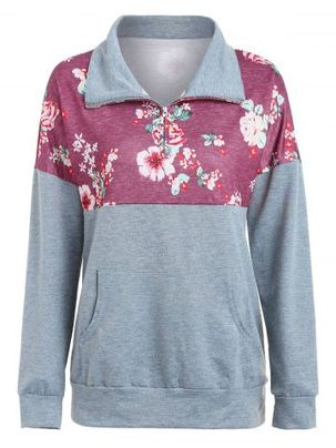 Kangaroo Pocket Printed Zip Sweatshirt