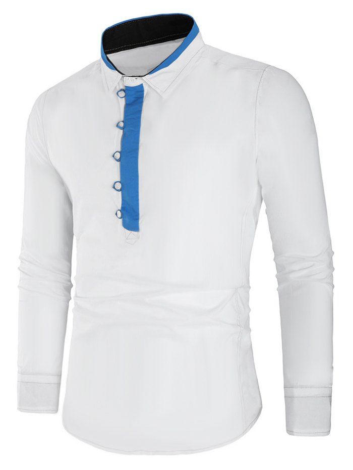 

Color Block Half Button Shirt, White