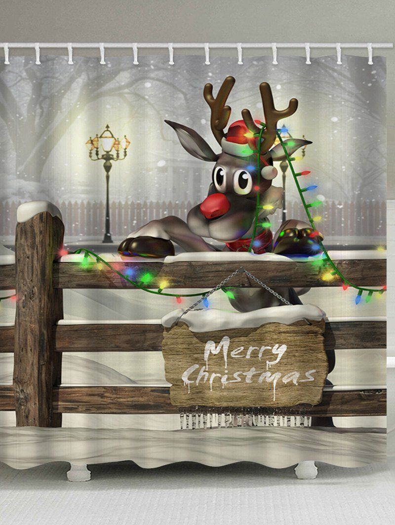 

Christmas Deer Print Waterproof Bathroom Shower Curtain, Multi