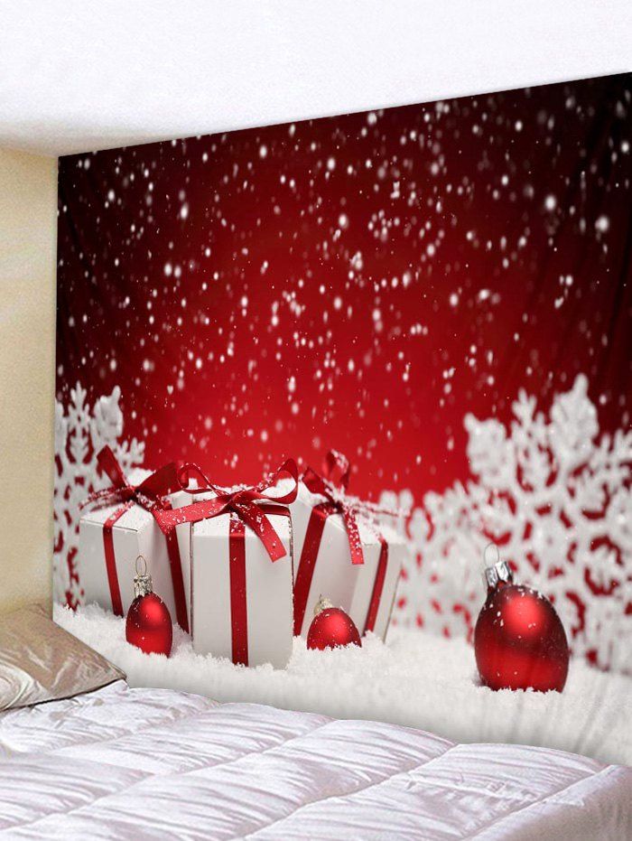 

Wall Hanging Art Snowy Christmas Gifts Print Tapestry, Red